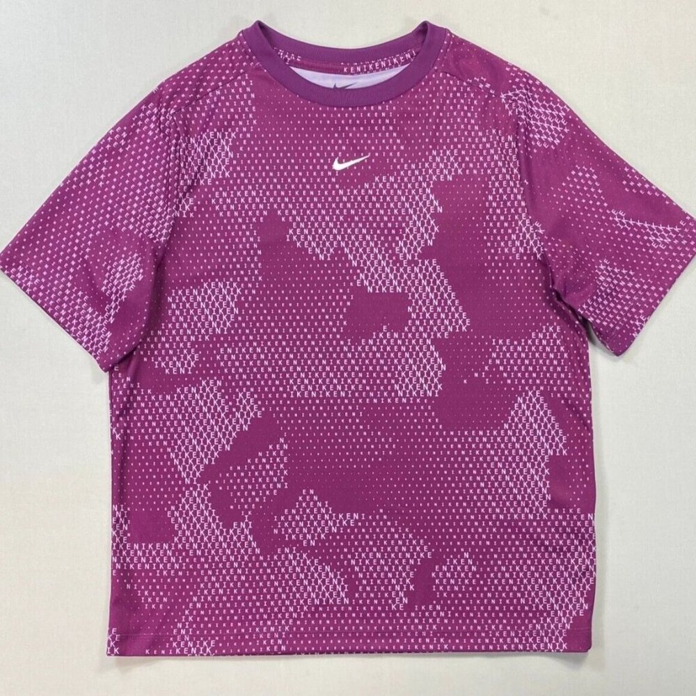 Nike Boy's Athletic T-Shirt Dri-Fit All Over Print Short Sleeve Purple XS NWT